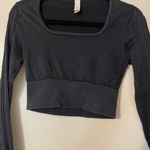 Aerie Cropped Black Ribbed Long Sleeve Top